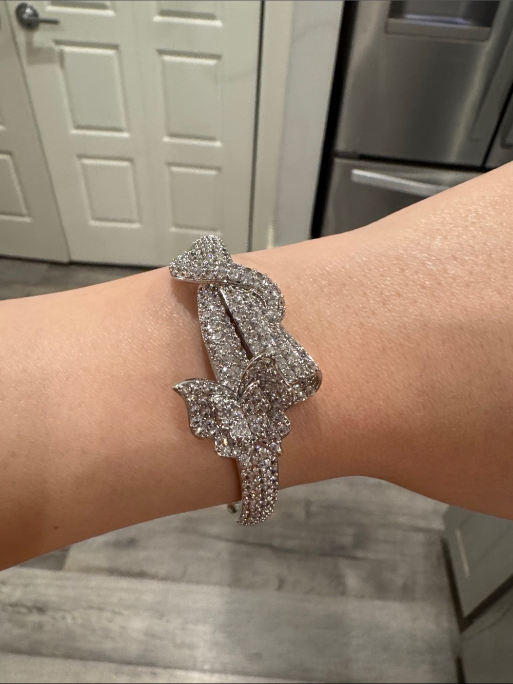 Butterfly & Morning Glory Floral Pavé CZ Statement Bangle Bracelet